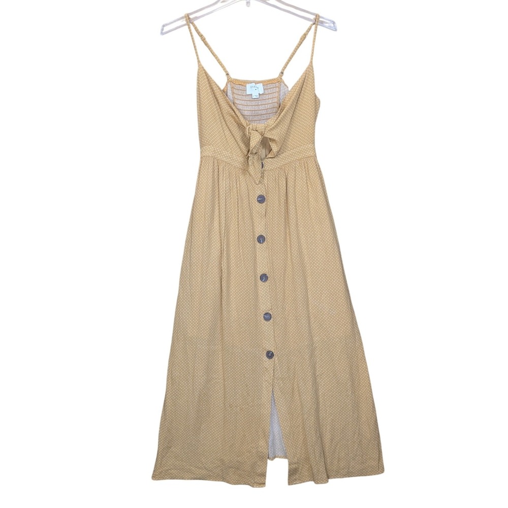 Everly Midi Dress‎ Yellow Polka Dot Tie Front Boho Chic Feminine Women's Small